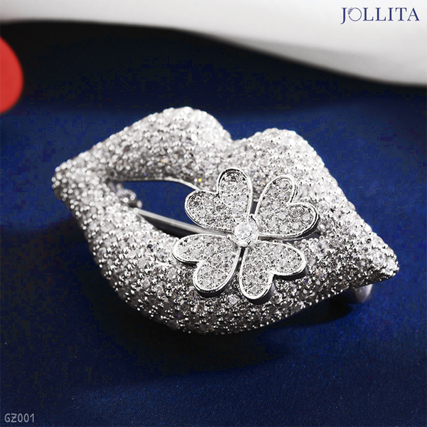  Trâm cài áo đôi môi duyên dáng đính cỏ may mắn thanh lịch 