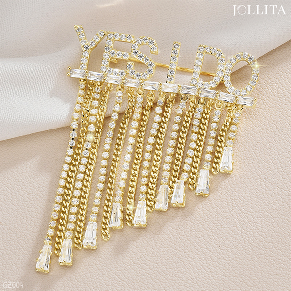  Trâm cài áo chữ YES I DO đính tua rua thanh lịch 