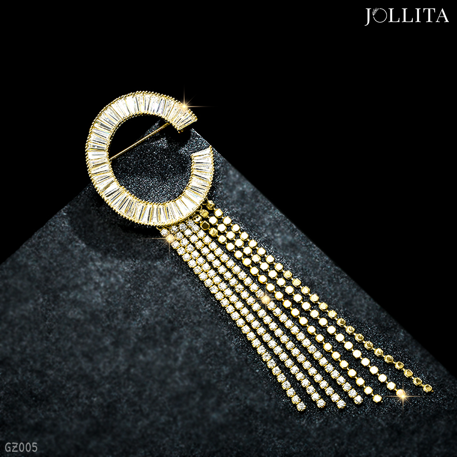  Trâm cài áo chữ C đính tua rua thanh lịch 