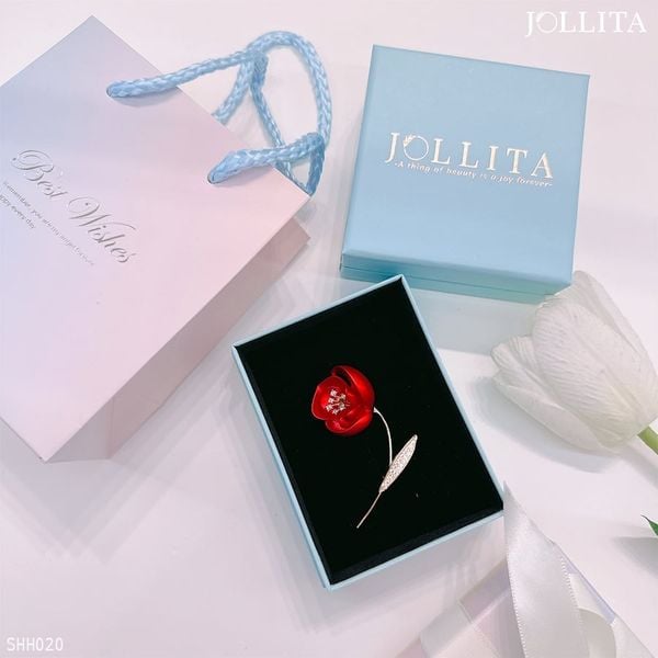  Set quà tặng 20/11 cài áo hoa hồng đỏ dát đá thanh lịch 