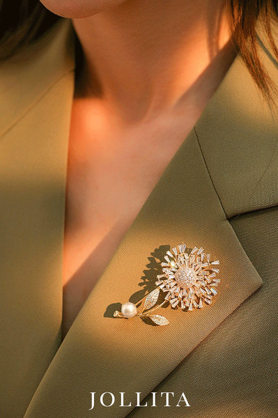  Trâm cài áo vest Bồ công anh đính đá đính ngọc trai cao cấp 