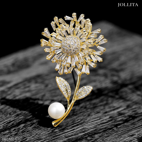  Trâm cài áo vest Bồ công anh đính đá đính ngọc trai cao cấp 