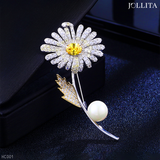  Trâm cài áo Cúc Họa Mi khảm đá đính ngọc trai sang trọng 