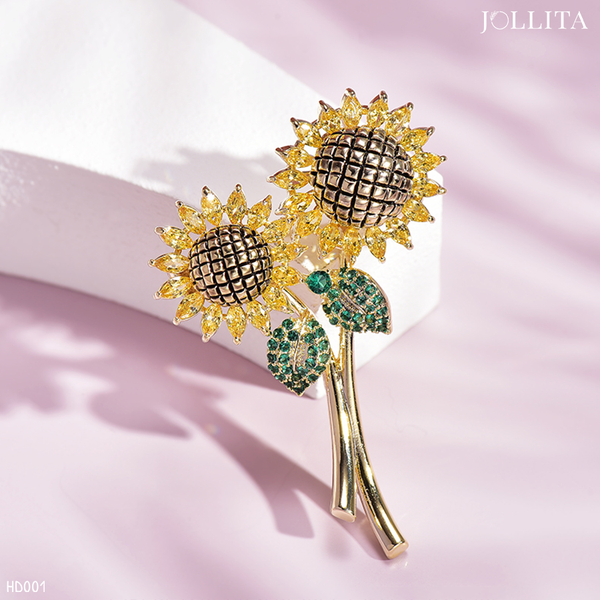  Trâm cài áo hoa hướng dương nạm đá cao cấp 