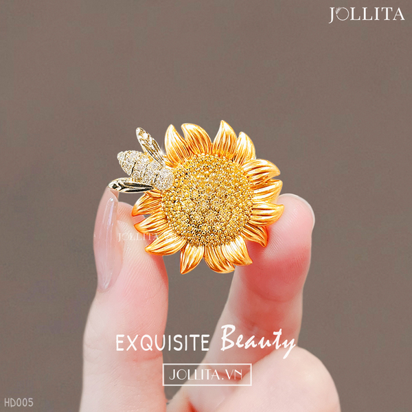  Trâm cài áo hoa hướng dương đính ong dát đá cao cấp thanh lịch 