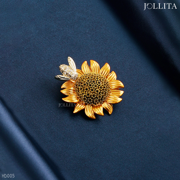  Trâm cài áo hoa hướng dương đính ong dát đá cao cấp thanh lịch 