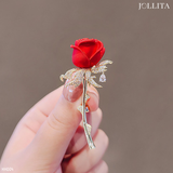  Trâm cài áo vest hoa hồng dát đá cao cấp 