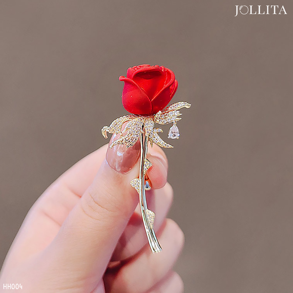  Trâm cài áo vest hoa hồng dát đá cao cấp 