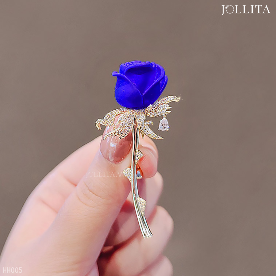  Trâm cài áo hoa hồng dát đá xanh cao cấp 