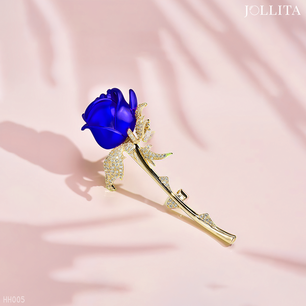  Trâm cài áo hoa hồng dát đá xanh cao cấp 