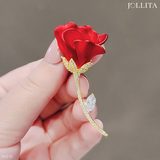  Trâm cài áo hoa hồng đỏ dát đá thanh lịch 