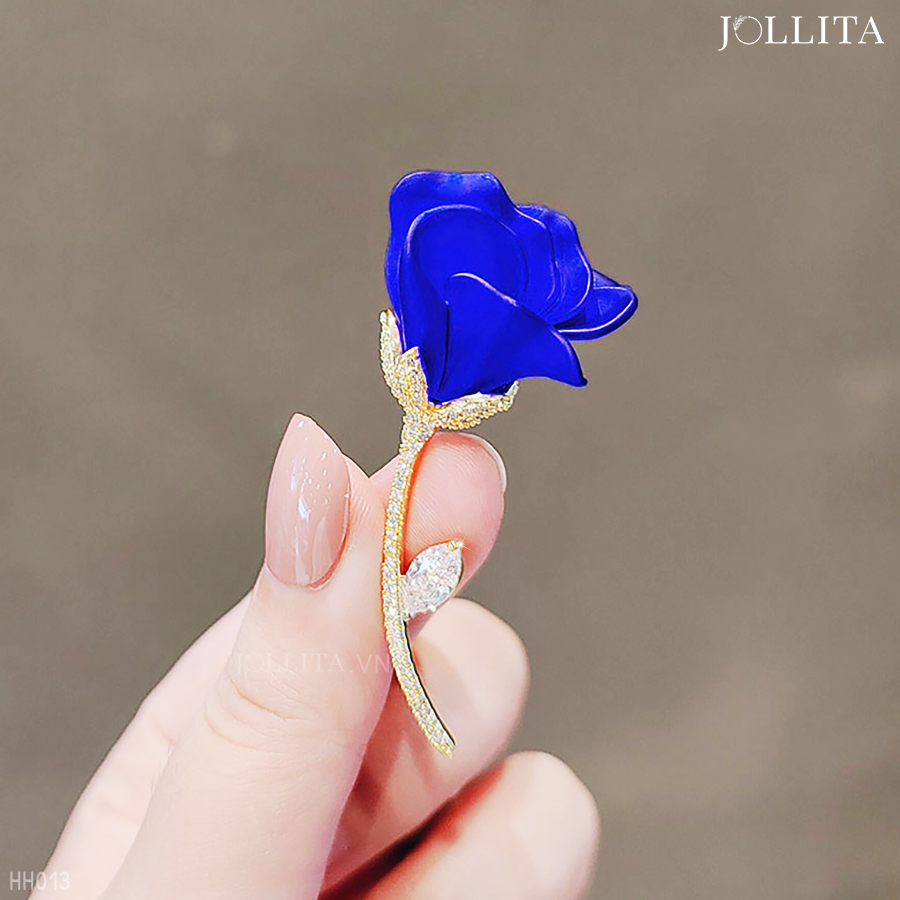  Cài áo vest hoa hồng xanh dát đá thanh lịch 