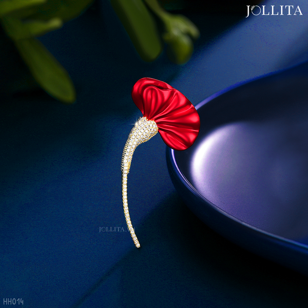  Trâm cài áo hoa hồng đỏ dát đá thanh lịch 