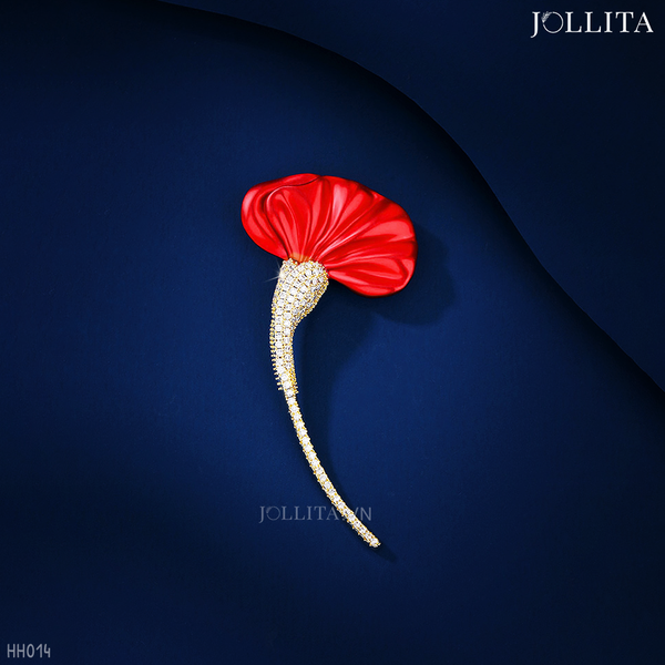  Trâm cài áo hoa hồng đỏ dát đá thanh lịch 