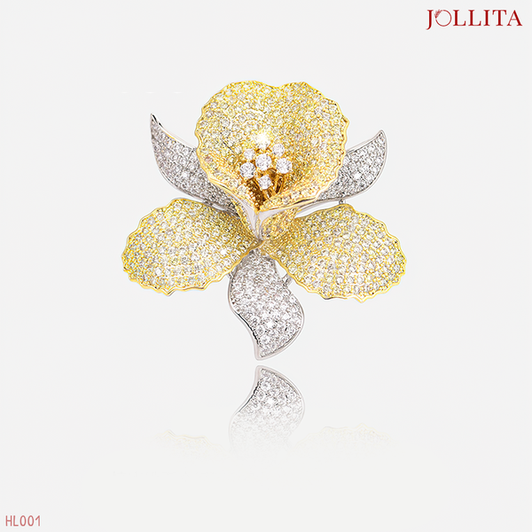  Trâm cài áo vest Hoa Lan vàng đính đá sang trọng cao cấp 