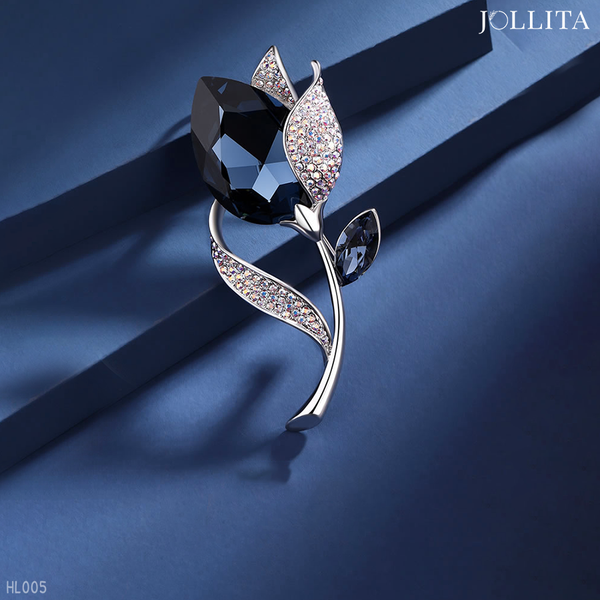  Trâm cài áo hoa lily đính đá xanh thanh lịch 