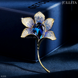  Trâm cài áo đóa hoa đính đá pha lê xanh sang trọng 