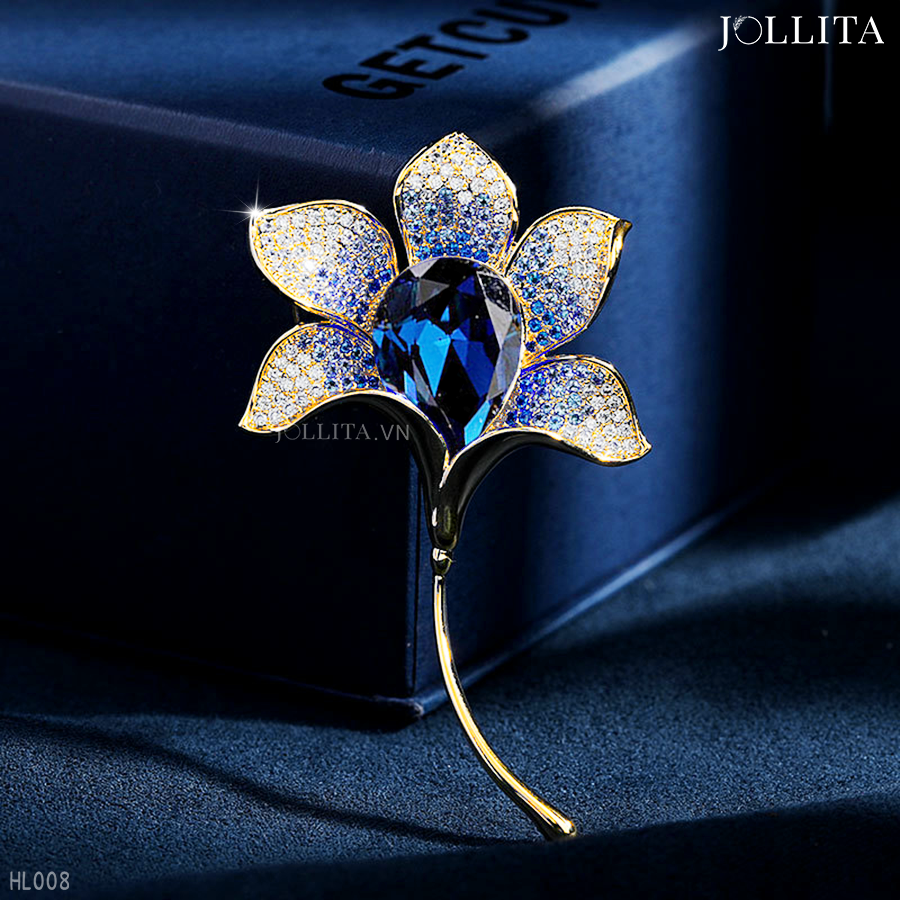  Trâm cài áo đóa hoa đính đá pha lê xanh sang trọng 