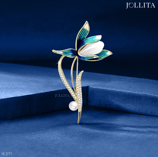  Trâm cài áo hoa mộc lan đính ngọc tự nhiên thanh lịch cao cấp 