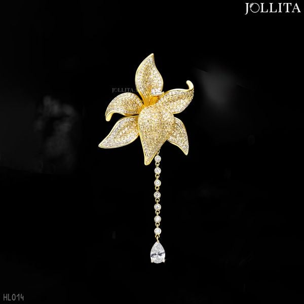  Trâm cài áo hoa lily vàng dát đá cao cấp 