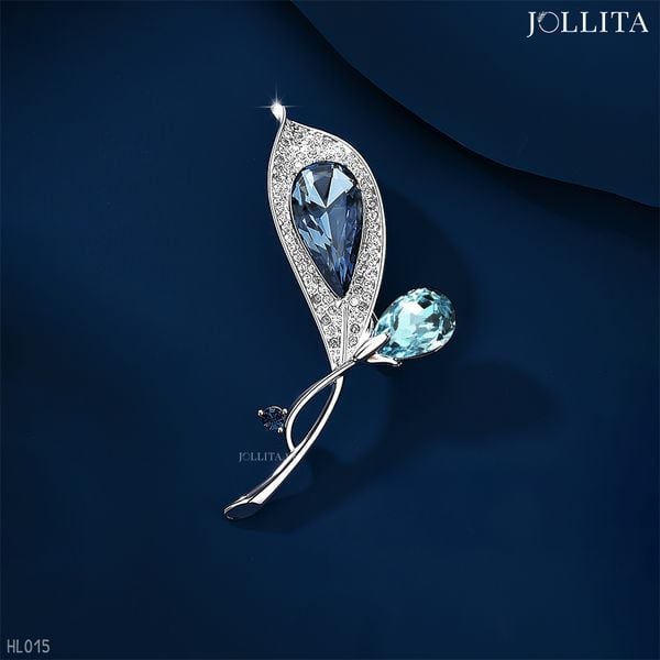  Trâm cài áo hoa loa kèn đính đá pha lê xanh sang trọng 