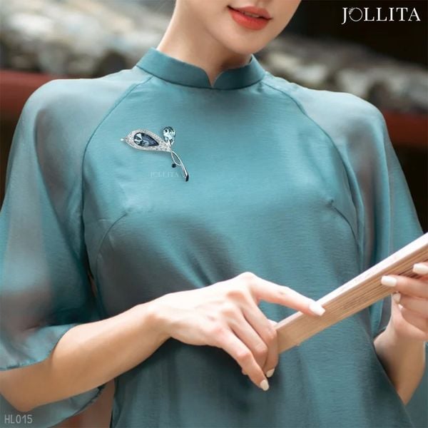  Trâm cài áo hoa loa kèn đính đá pha lê xanh sang trọng 