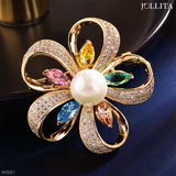  Trâm cài áo hoa mai dát đá đính ngọc trai cao cấp 