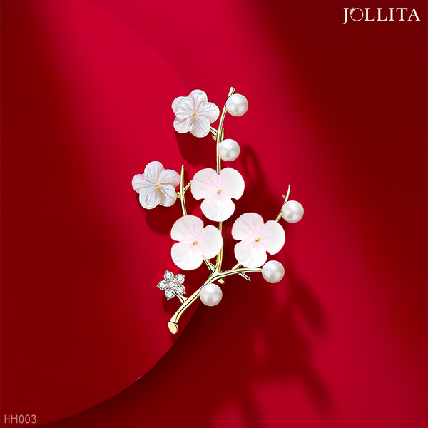  Trâm cài áo vest cành mai đính ngọc trai cao cấp 