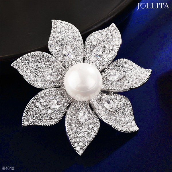  Trâm cài áo đóa hoa bạch kim dát đá zicon cao cấp 