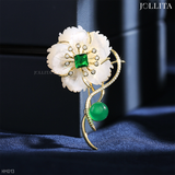  Trâm cài áo hoa xà cừ đính đá pha lê xanh cao cấp 