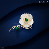  Trâm cài áo hoa xà cừ đính đá pha lê xanh cao cấp 