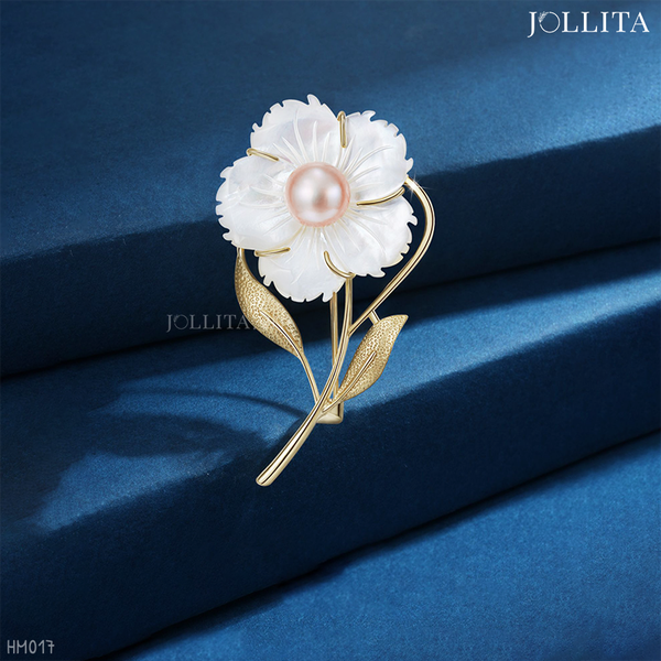  Trâm cài áo hoa mai trắng đính ngọc trai thanh lịch sang trọng 