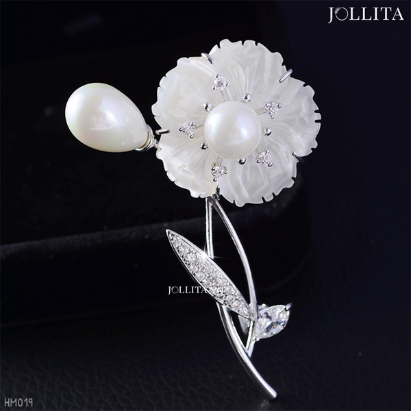  Trâm cài áo hoa mai đính ngọc trai cao cấp thanh lịch 