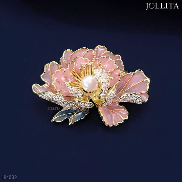  Trâm cài áo hoa mẫu đơn hồng ngọc sang trọng quý phái 