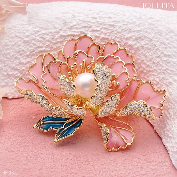  Trâm cài áo hoa mẫu đơn hồng ngọc sang trọng quý phái 