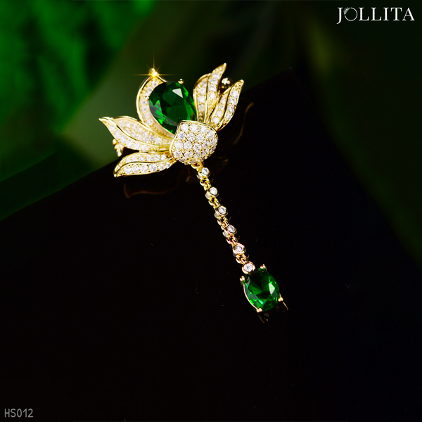  Trâm cài áo hoa sen nhỏ tua rua đính đá đỏ sang tọng 