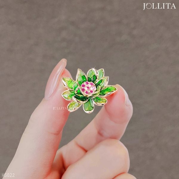  Trâm cài áo hoa sen phủ men cổ điển thanh lịch 