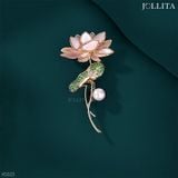  Trâm cài áo đóa sen khảm xà cừ phối màu đính ngọc trai thanh lịch cao cấp 