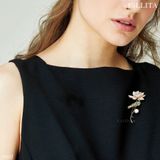  Trâm cài áo đóa sen khảm xà cừ phối màu đính ngọc trai thanh lịch cao cấp 