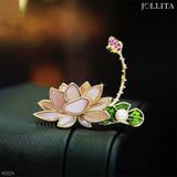  Trâm cài áo hoa sen khảm xà cừ phối màu đính ngọc trai thanh lịch cao cấp 