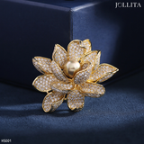  Trâm cài áo Hoa sen vàng đính ngọc trai sang trọng 