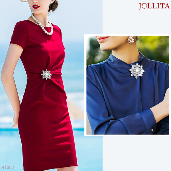  Trâm cài áo bông tuyết đính ngọc trai cao cấp 