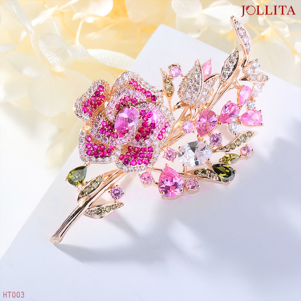  Trâm cài áo Hoa trà đính đá cao cấp 