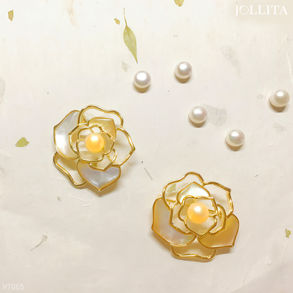  Trâm cài áo hoa hồng đơn thanh lịch đính ngọc trai sang trọng 