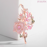  Trâm cài áo Hoa trà đính đá hồng cao cấp 