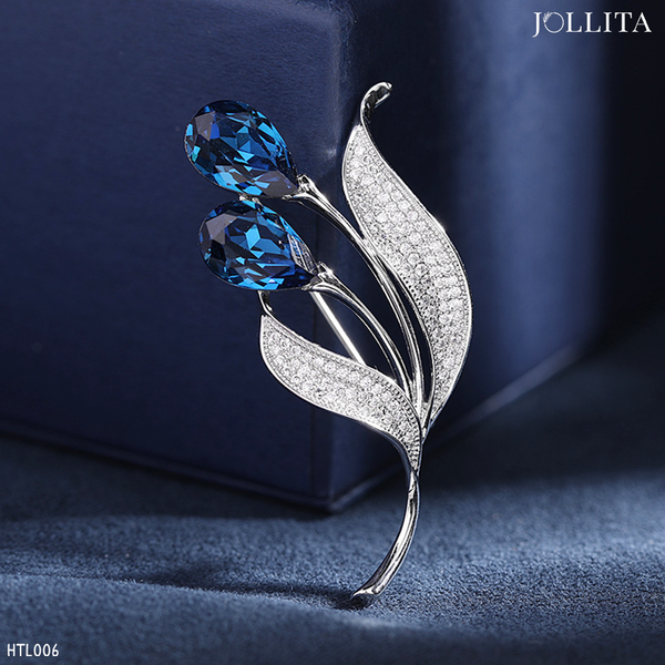  Trâm cài áo Hoa Tulip đính đá pha lê xanh sang trọng 