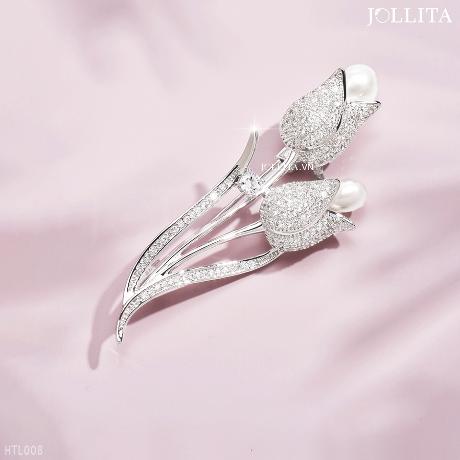  Trâm cài áo Cành Hoa tulip đôi dát đá sang trọng 