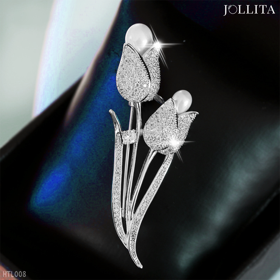  Trâm cài áo Cành Hoa tulip đôi dát đá sang trọng 