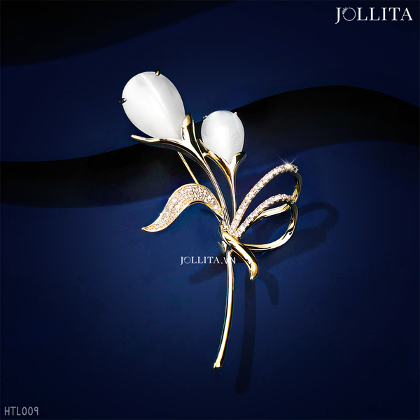  Trâm cài áo hoa tulip đôi đính đá ngọc cao cấp 