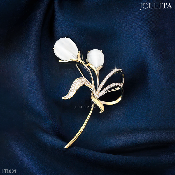  Trâm cài áo hoa tulip đôi đính đá ngọc cao cấp 